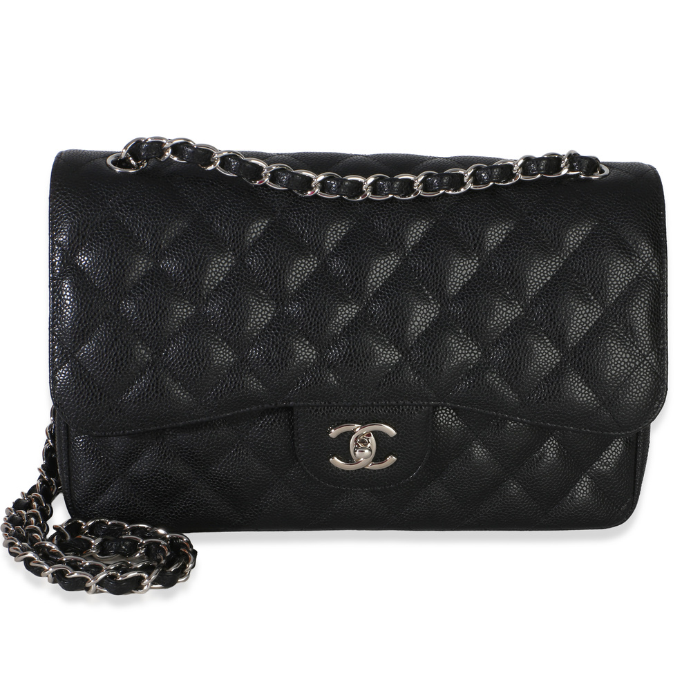 Chanel Black Quilted Caviar Jumbo Double Flap Bag